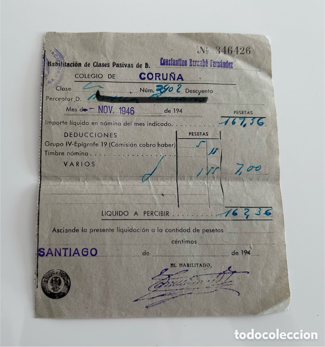 Documentos antiguos: LOTE 13 DOCUMENTOS. CLASES PASIVAS. MATADERO. CAMPA&Ntilde;A AGR&Iacute;COLA TRIGO, ALUBIAS, PATATAS. CONTRIBUCI&Oacute;N
