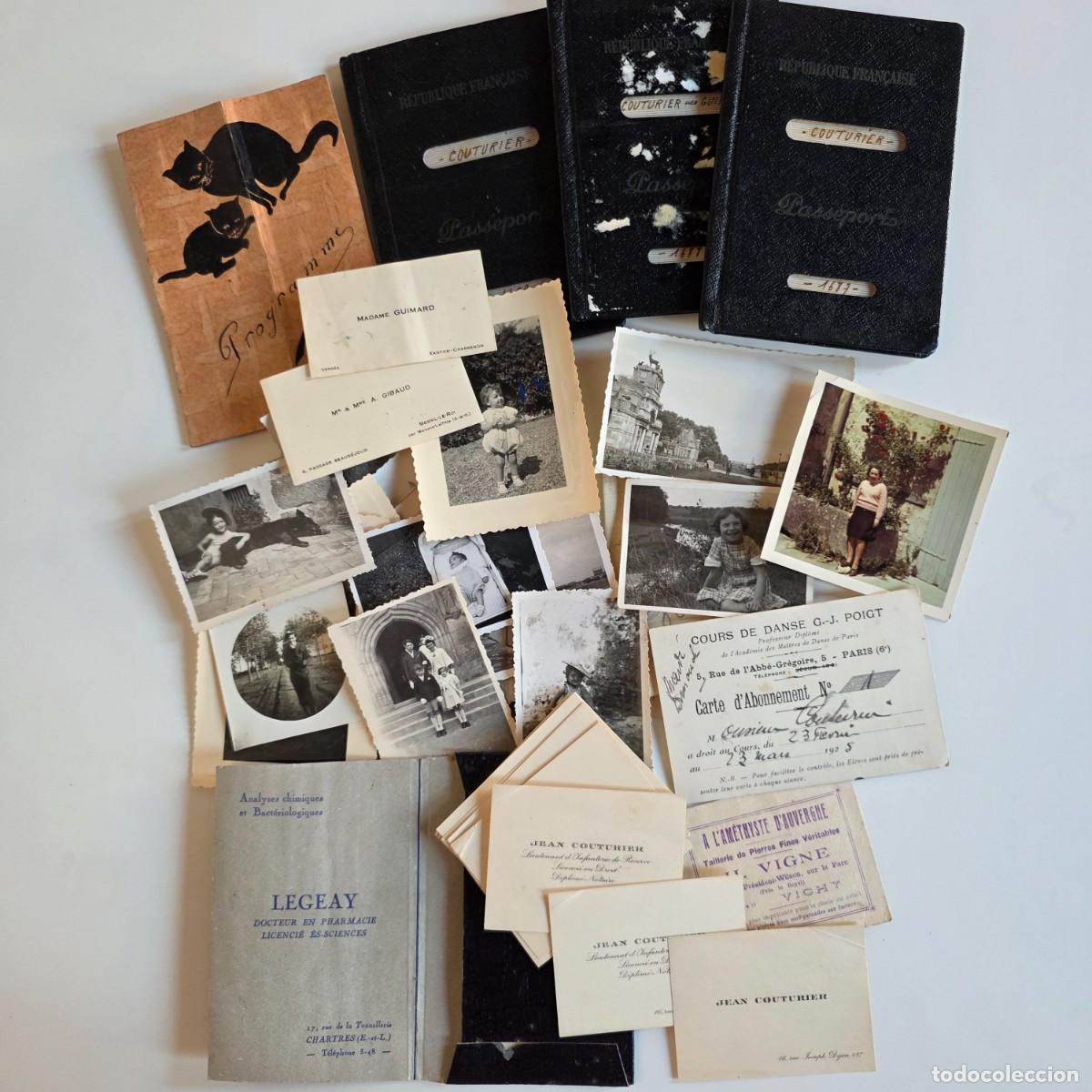 Documentos antiguos: GRAN Lote de documentos antiguos franceses: pasaportes, fotograf&iacute;as, tarjetas, papeles personales