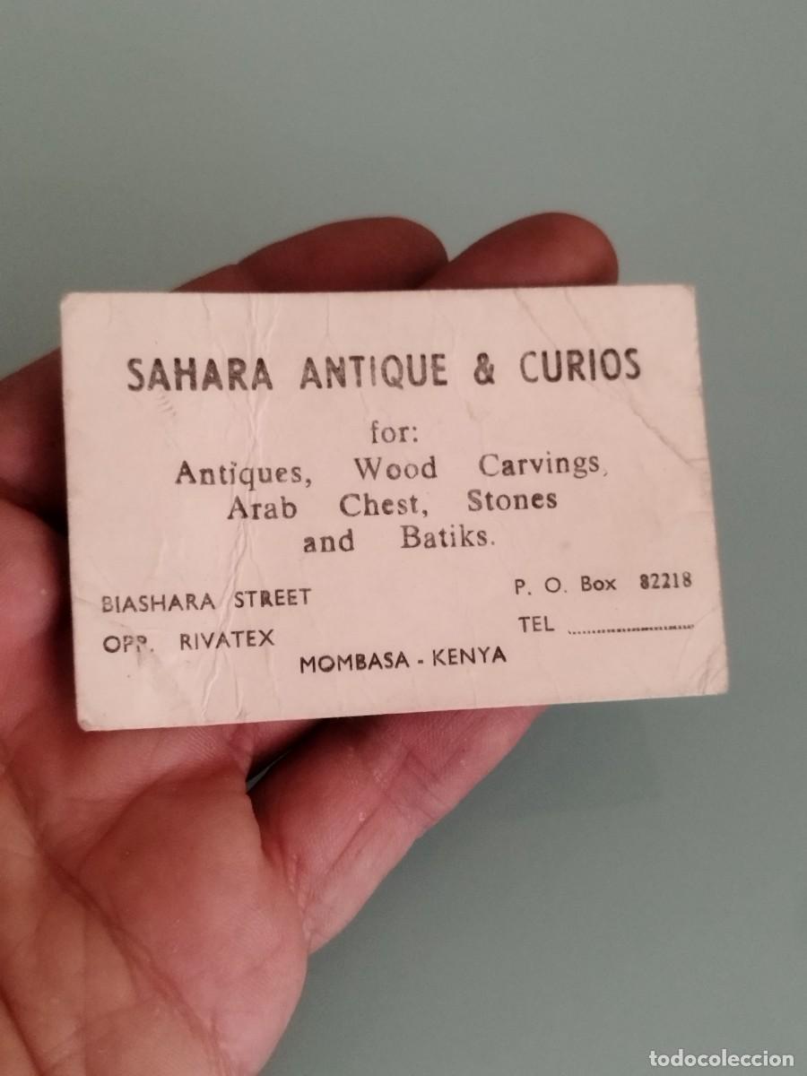 Documentos antiguos: Antigua tarjeta de visita de Sahara Antique & Curios, ubicada en Mombasa, Kenia..
