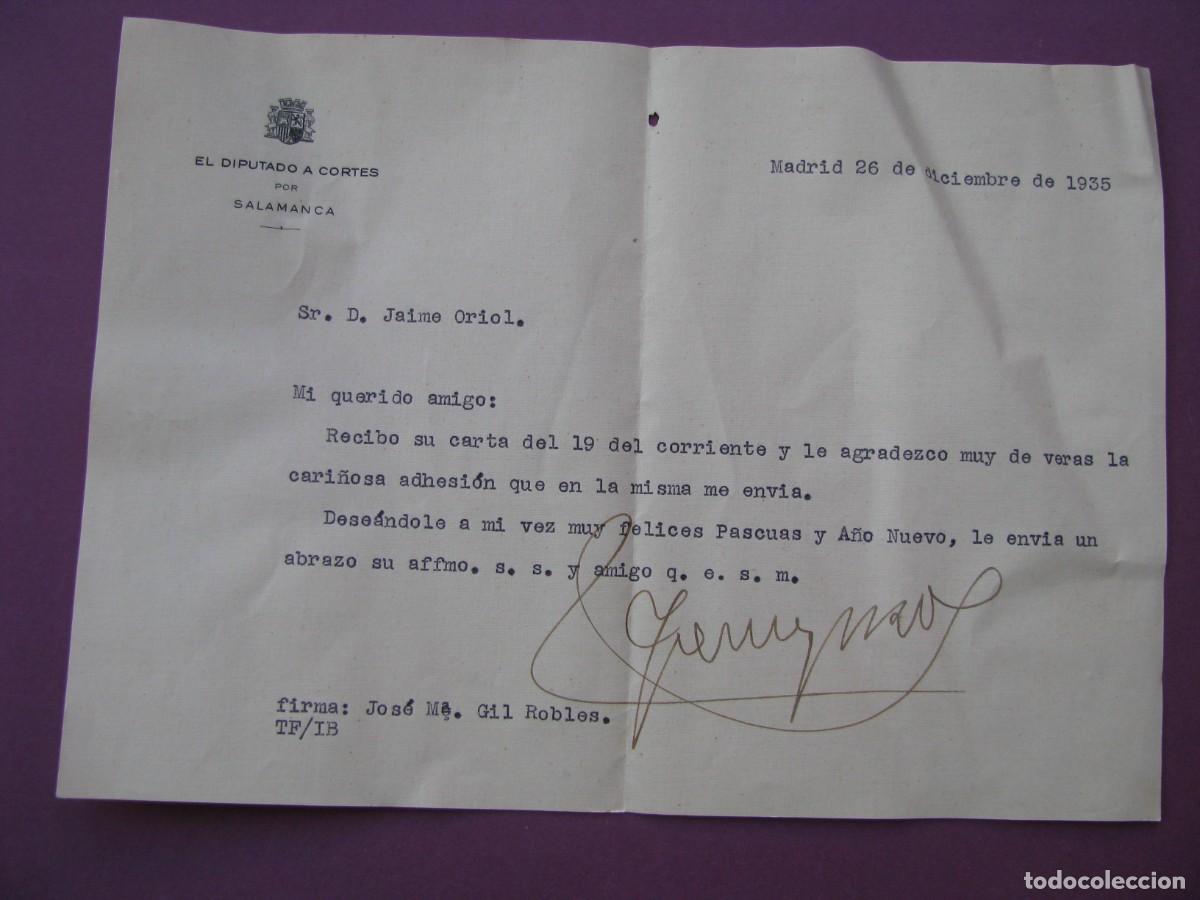 Documentos antiguos: CARTA FIRMADA POR JOSE MARIA GIL ROBLES. A&Ntilde;O 1935
