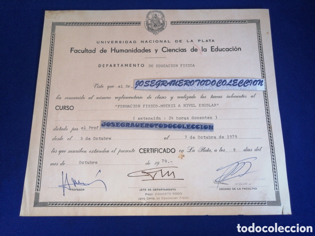 Documentos antiguos: UNIVERSIDAD NACIONAL DE LA PLATA - FACULTAD DE HUMANIDADES Y CIENCIAS DE LA EDUCACI&Oacute;N CERTIFICADO