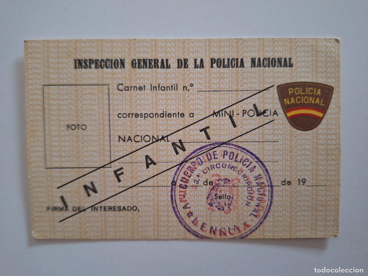 Documentos antiguos: CARNET INFANTIL CUERPO POLICIA NACIONAL INSPECCION GENERAL VALENCIA RV