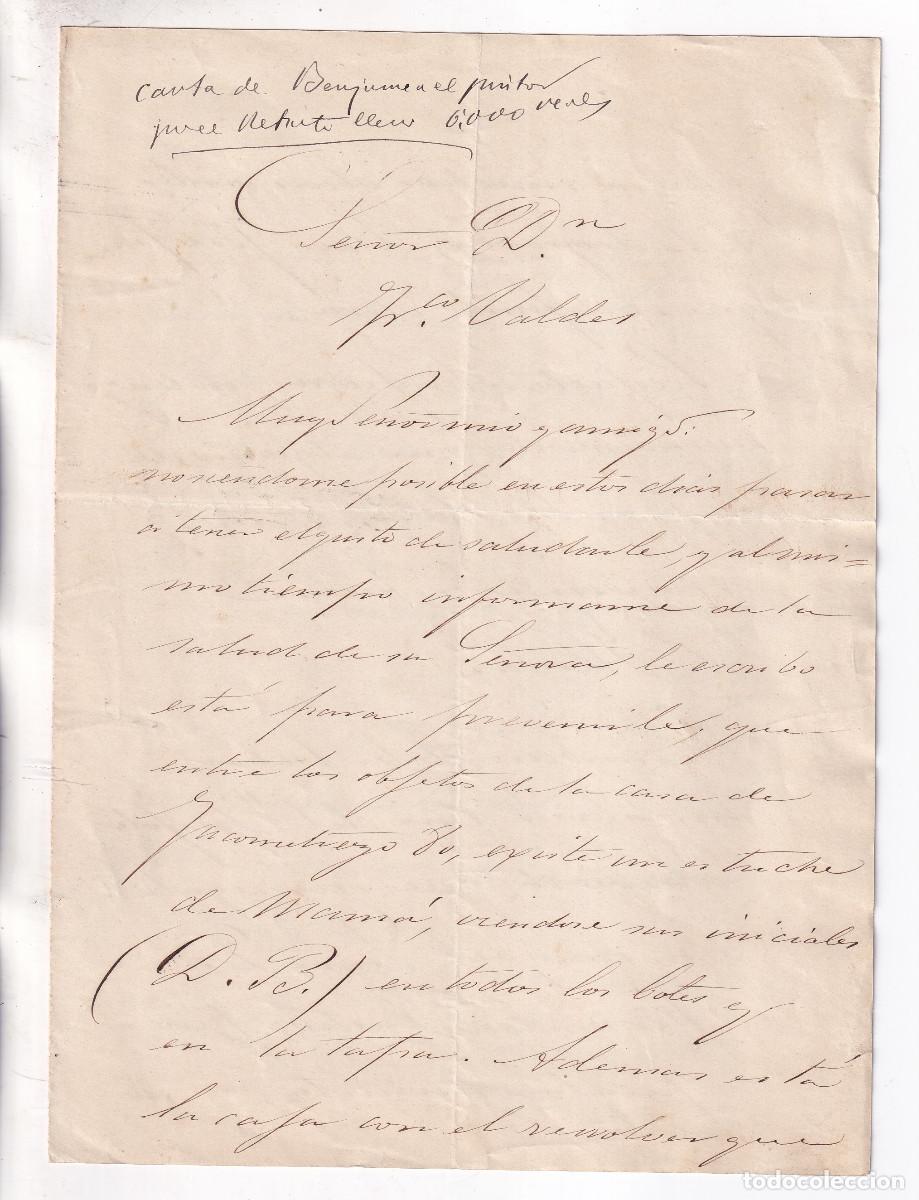 Documentos antiguos: CARTA DEL PINTOR SEVILLANO RAFAEL BENJUMEA A FRACISCO VALD&Eacute;S SOBRE UN RETRATO. 1864