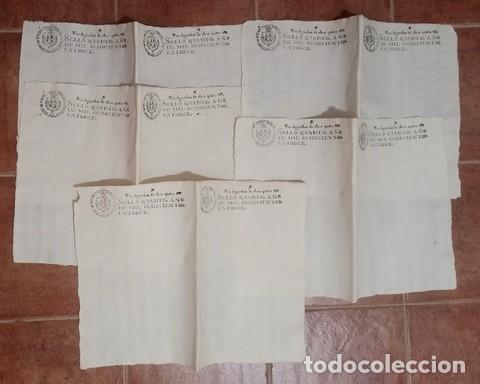 Documentos antiguos: 5 dobles folios de PAPEL TIMBRADO para despachos de oficio. Quatro maraved&iacute;s. Sello quarto, 1814.