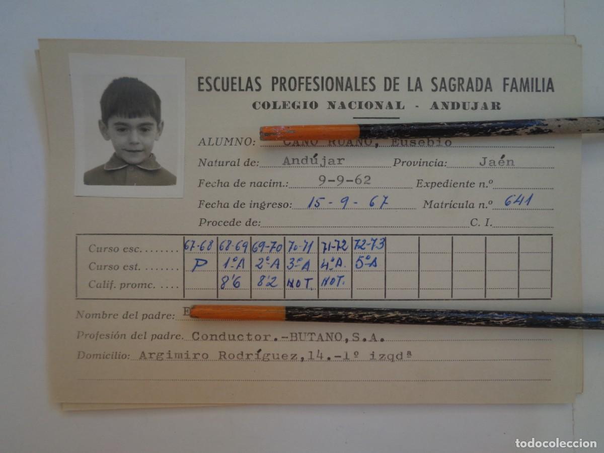 ESCUELAS PROFESIONALES SAGRADA FAMILIA : FICHA ALUMNO 1967-73 . ANDUJAR ( JAEN )