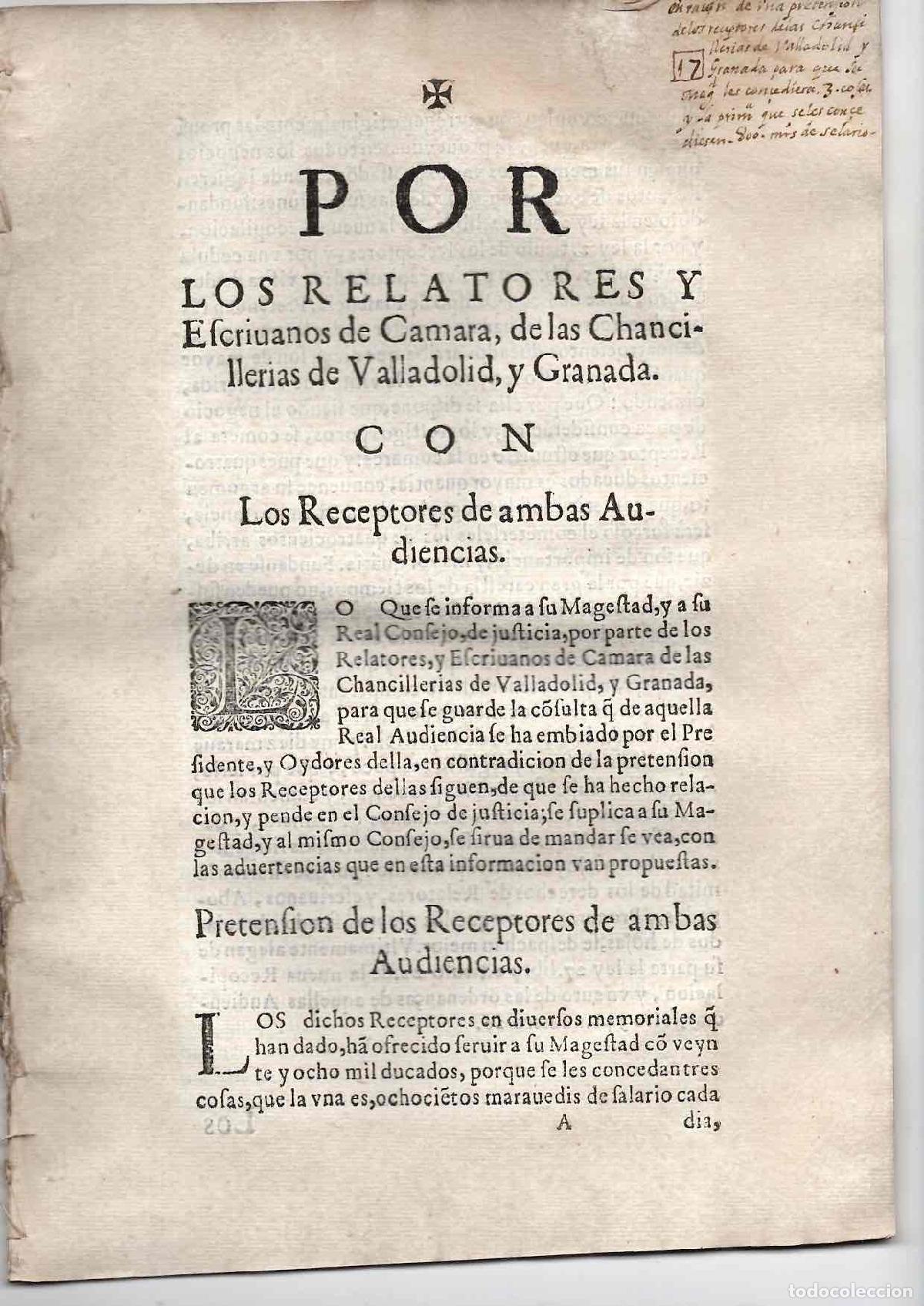 Documentos antiguos: PORCON RELATORES CHANCILLERIA DE VALLADOLID Y GRANADA CONTRA RECEPTORES DE AMBAS AUDIENCIAS