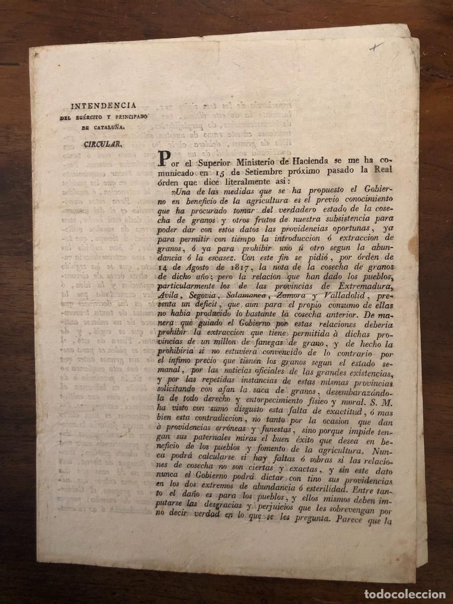 Documentos antiguos: CIRCULAR INTENDENCIA DEL EJ&Eacute;RCITO Y PRINCIPADO DE CATALU&Ntilde;A