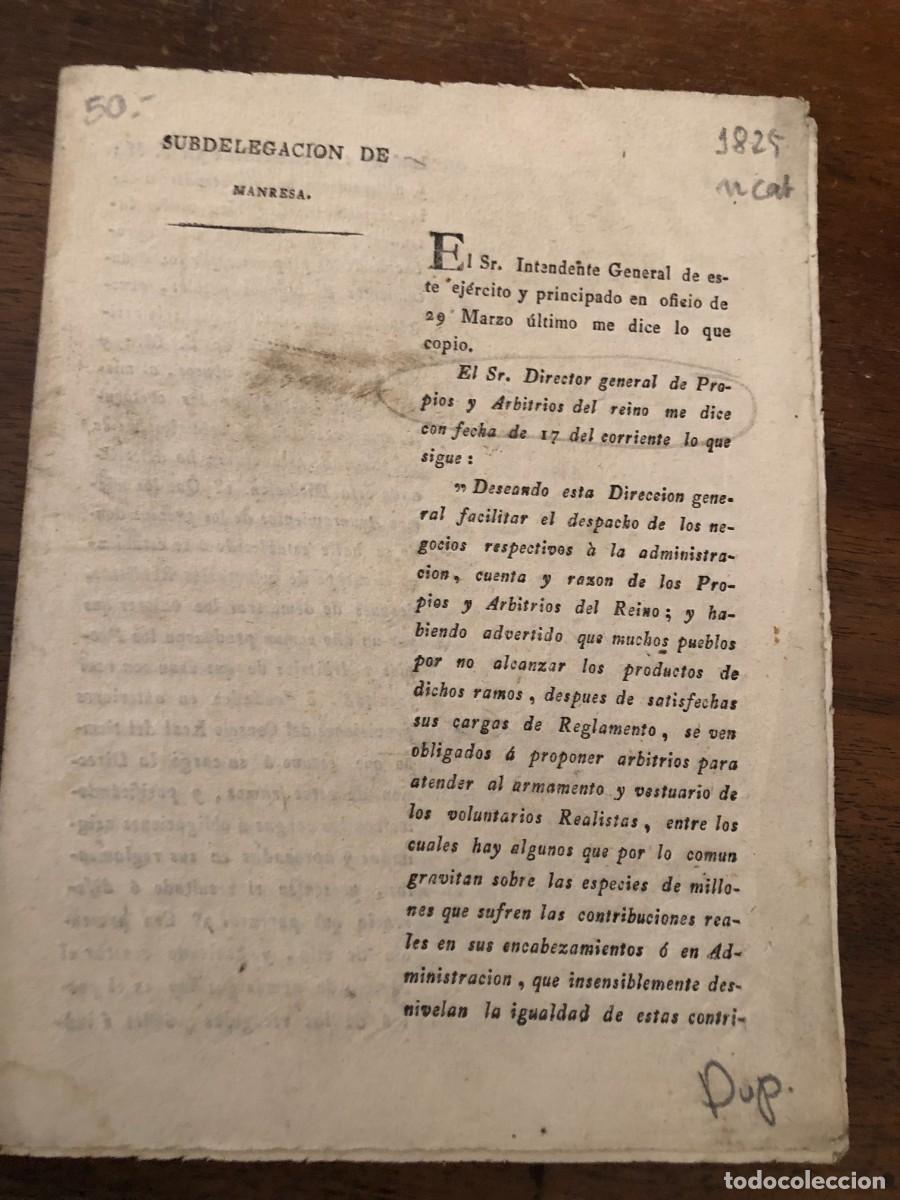 Documentos antiguos: DOCUMENTO SUBDELEGACI&Oacute;N DE MANRESA, JOSE MAR&Iacute;A DE BEZA, 4 DE ABRIL DE 1825