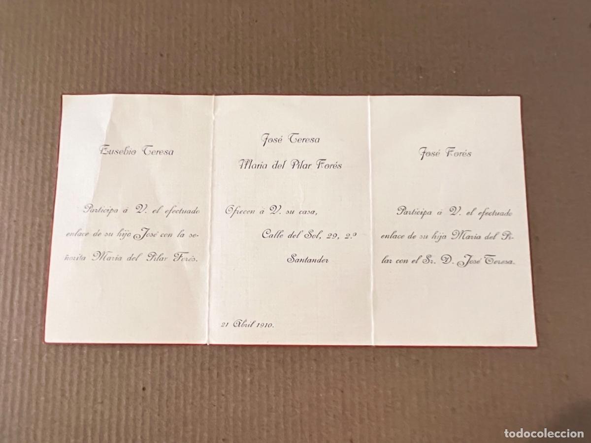 Documentos antiguos: Tarjeta enlace matrimonial ofreciendo la direcci&oacute;n de su nueva casa SANTANDER 1910
