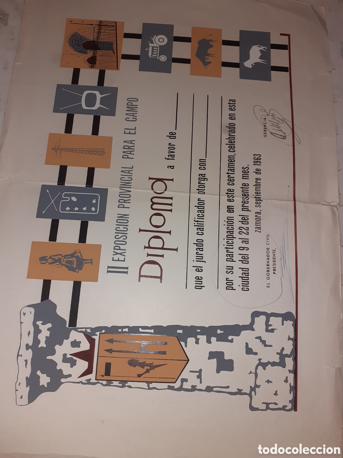 Documentos antiguos: GRAN DIPLOMA II EXPOSICION PROVINCIAL PQRQ EL CAMPO. ZAMORA 1963. 50 X 34 CM