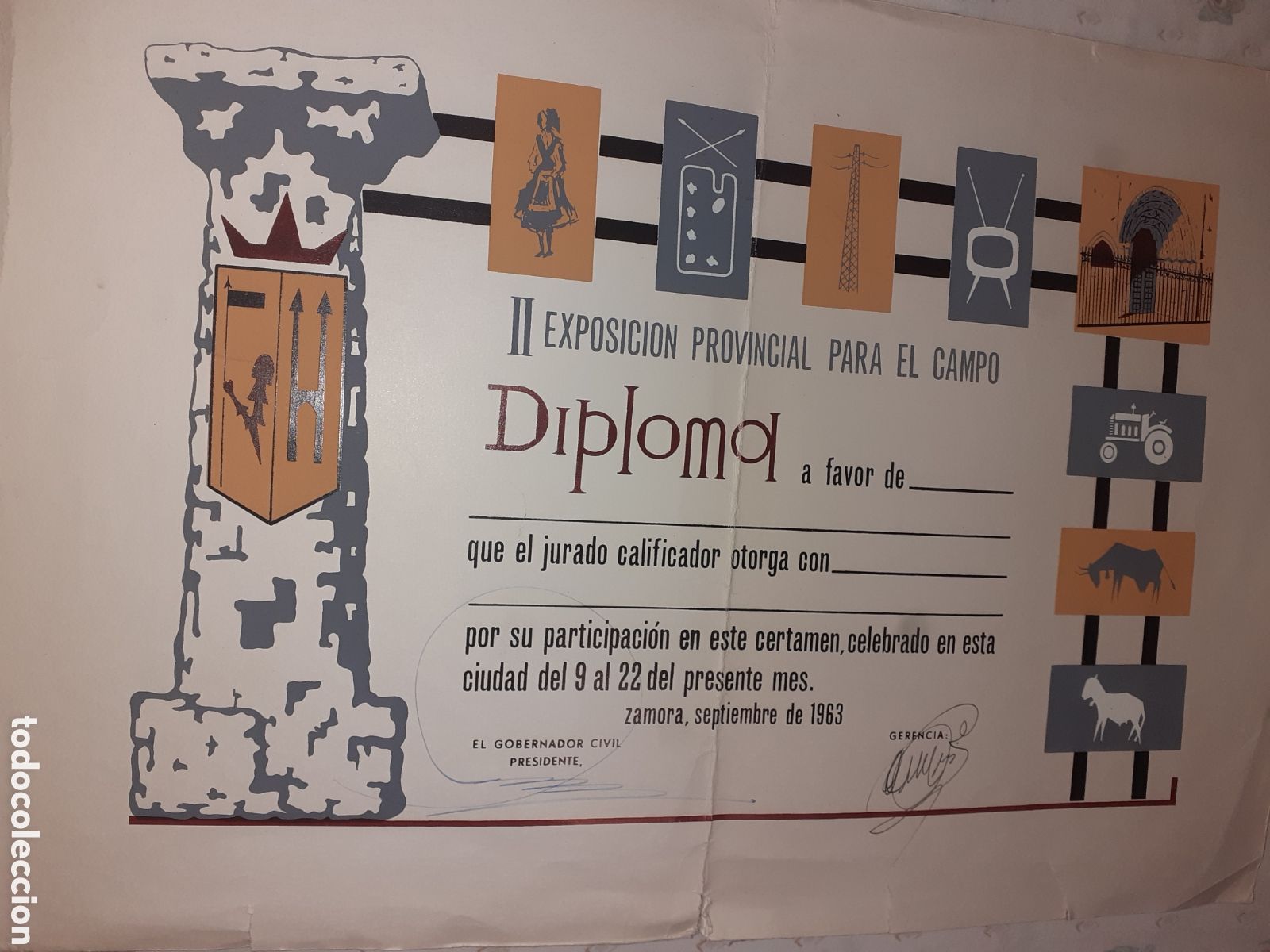Documentos antiguos: GRAN DIPLOMA II EXPOSICION PROVINCIAL PQRQ EL CAMPO. ZAMORA 1963. 50 X 34 CM