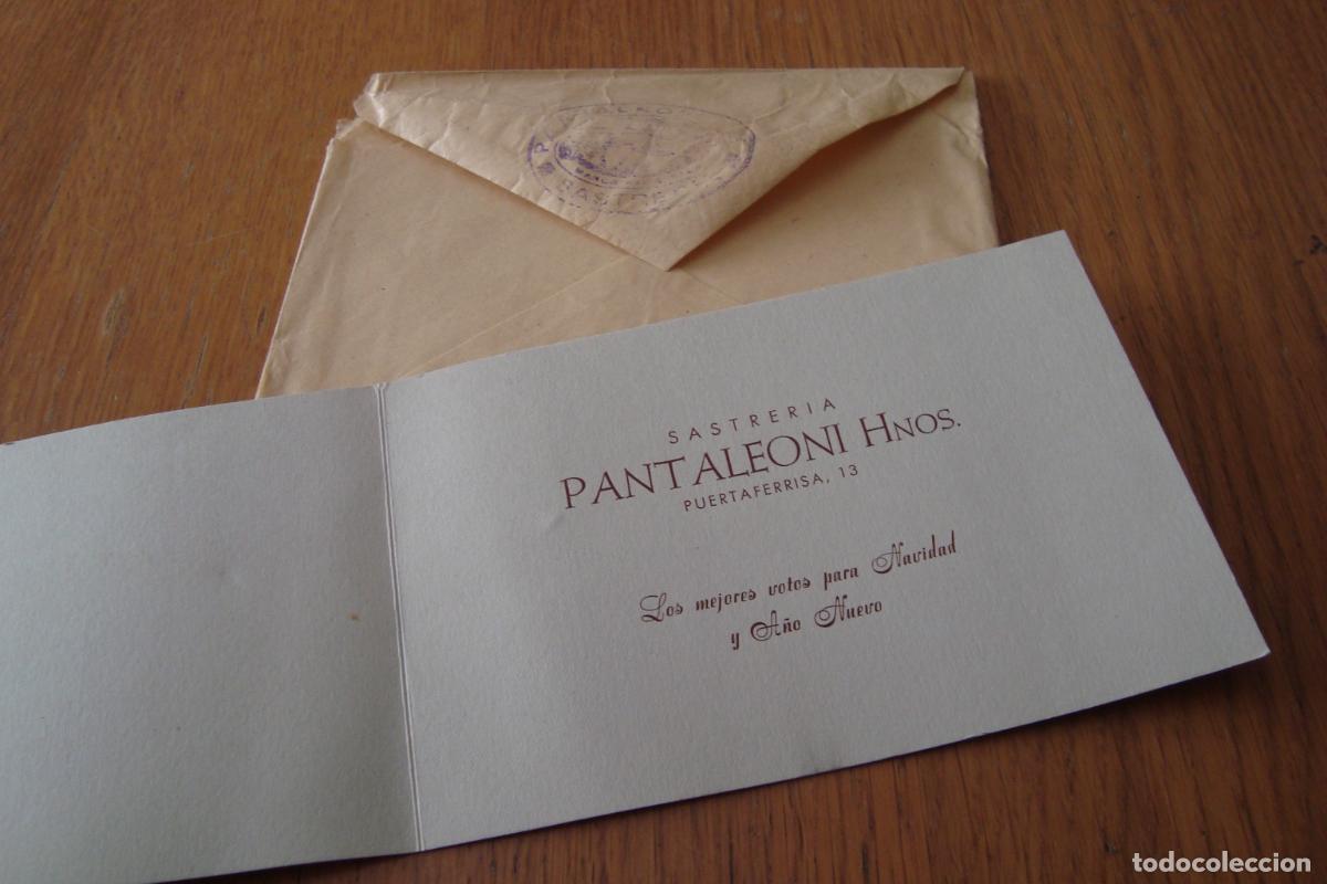 Documentos antiguos: ANTIGUA TARJE FELICITACION SASTRERIA PANTALEONI HERMANOS. CALLE PUERTAFERRISA BARCELONA