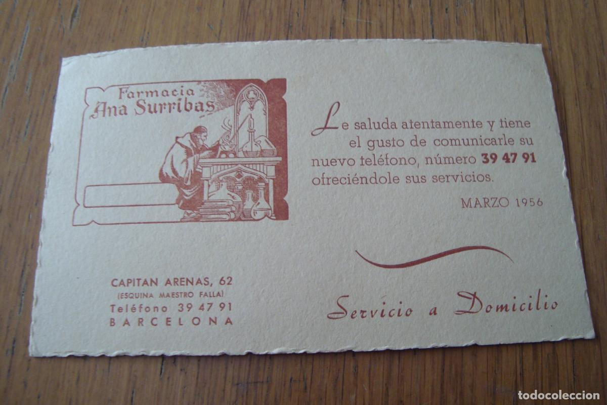 Documentos antiguos: ANTIGUA TARJETA FELICITACION. FARMACIA ANA SURRIBAS. BARCELONA 1956.