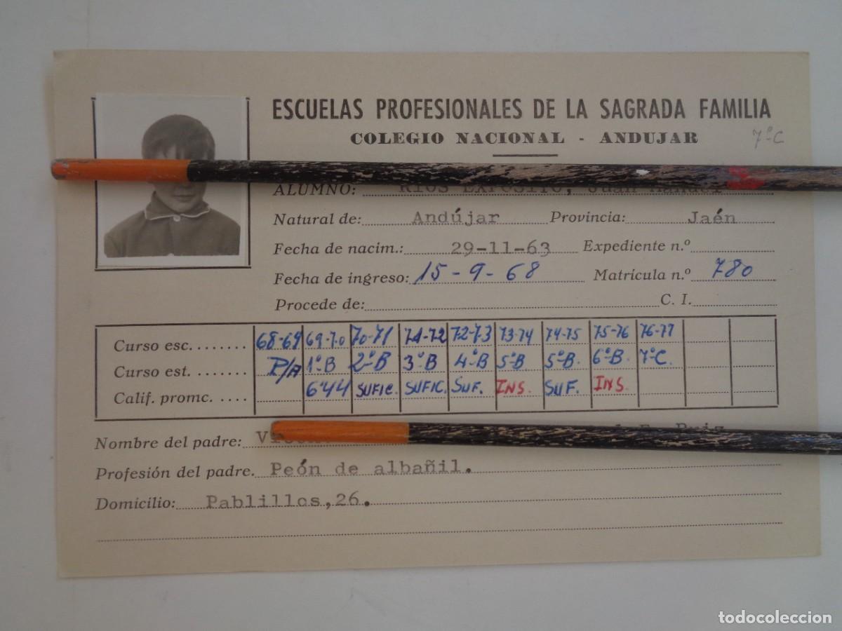 Documentos antigos: ESCUELAS PROFESIONALES SAGRADA FAMILIA : FICHA ALUMNO 1967-73 . ANDUJAR ( JAEN )