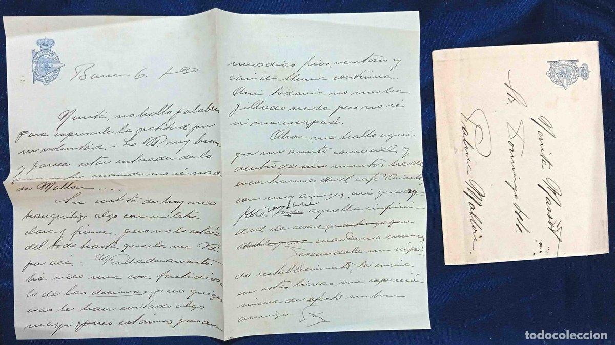 Documentos antiguos: SOBRE + PAPEL DE CARTA DEL REAL CLUB MAR&Iacute;TIMO DE BARCELONA.