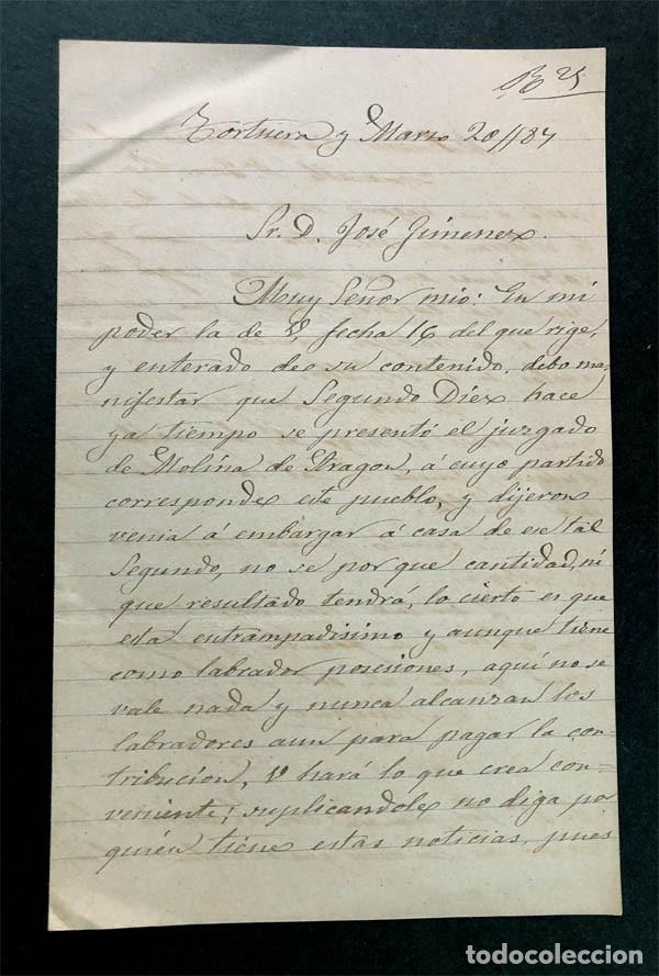 Documentos antiguos: CARTA DE TORTUERA ( GUADALAJARA ) 1884 / EL CURA DEL PUEBLO SOBRE INSOLVENCIA DE VECINO