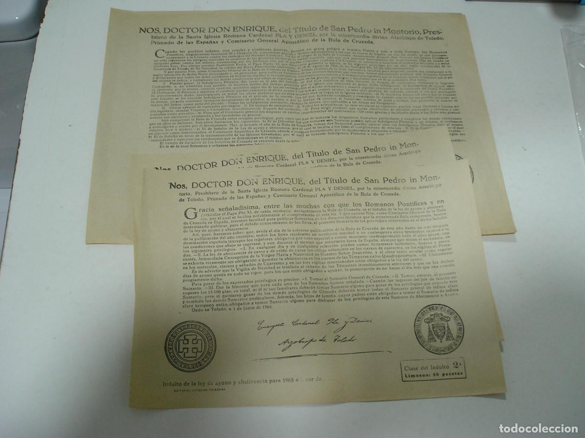 Documentos antiguos: LOTE 4 BULA INDULTO DE AYUNO Y ABSTINENCIA 1965 LIMOSNA CINCUENTA PESETAS. BULA DE CRUZADA (26-9)