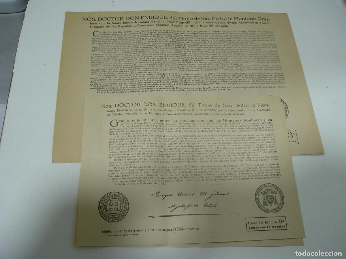 Documentos antiguos: LOTE 4 BULA INDULTO DE AYUNO Y ABSTINENCIA 1964 LIMOSNA VEINTICINCO PESETAS. BULA DE CRUZADA (26-9)