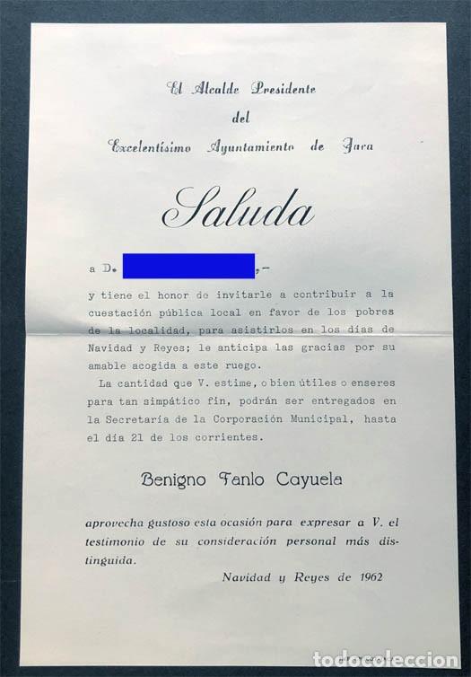 Documentos antiguos: ALCALDE JACA A&Ntilde;O 1962 / CUESTACI&Oacute;N A FAVOR DE LOS POBRES EN LOS DIAS DE NAVIDAD / HUESCA