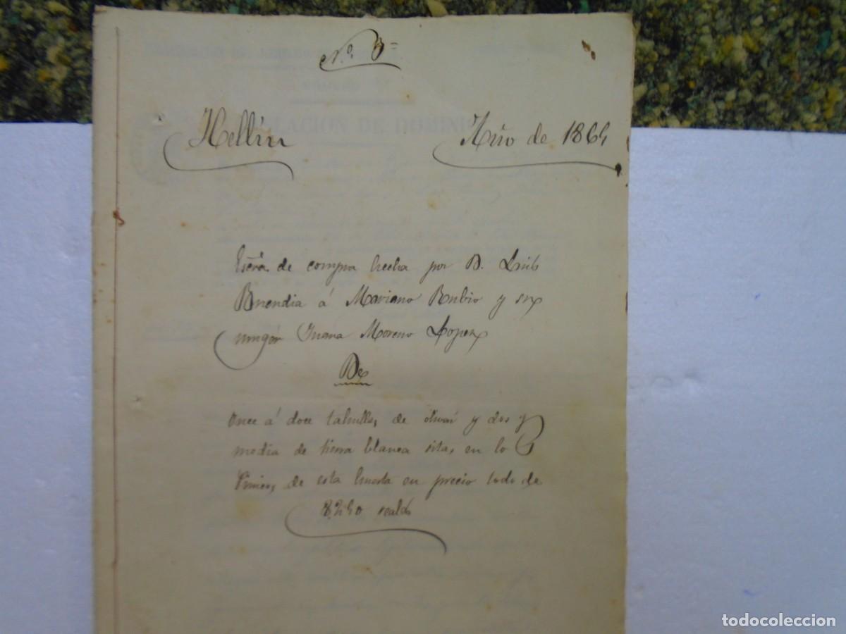 Documentos antiguos: HELLIN(ALBACETE)ESCRITURA DE VENTA DE OLIVAR EN EL PAGO DE LOS PINICOS 1864.
