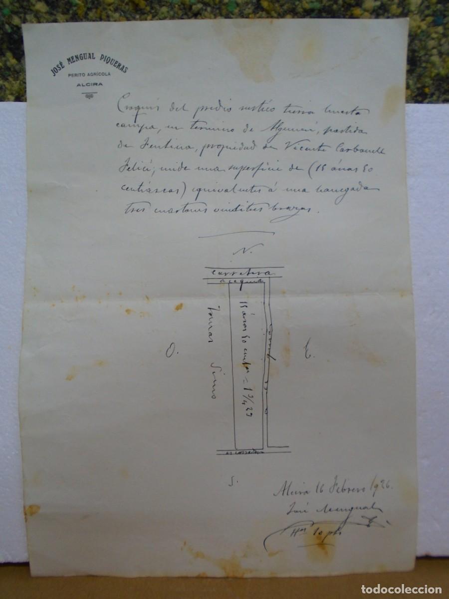 Documentos antiguos: ALCIRA(VALENCIA)PERITO AGRICOLA.CROQUIS DE HUERTA EN TERMINO DE ALGEMESI.1926.