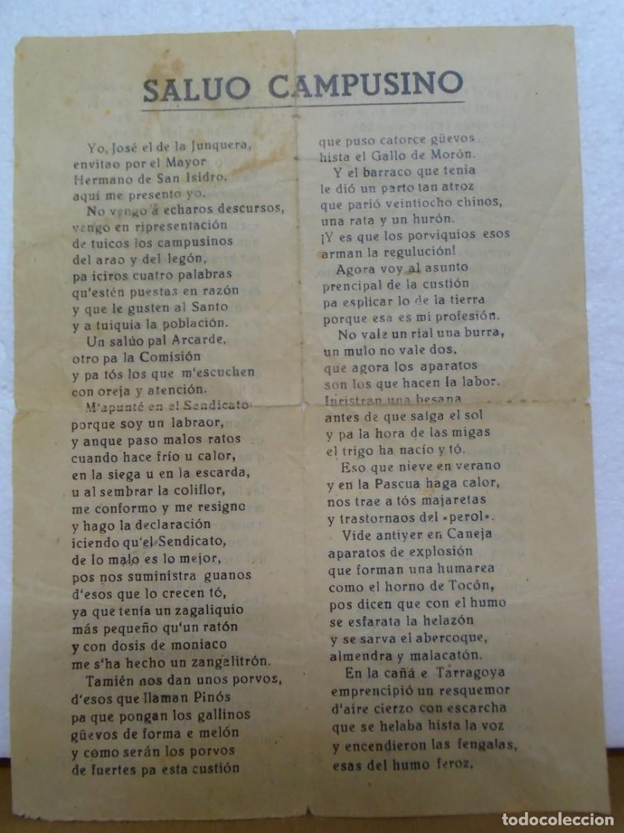 Documentos antiguos: IMP.RIVERO(CARAVACA)&rdquo;SALUO CAMPUSINO&rdquo;ROMANCE SATIRICO COSTUMBRISTA, 1&ordm; XX.