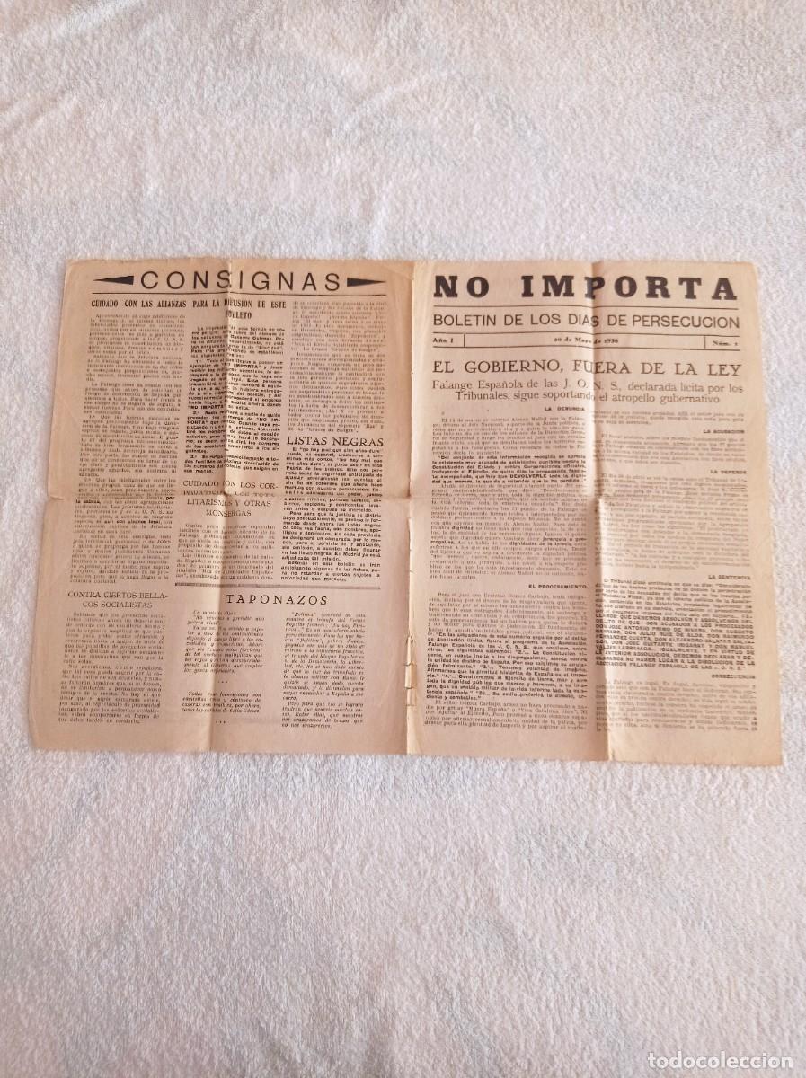 Documentos antiguos: RARO BOLET&Iacute;N DE FALANGE ESPA&Ntilde;OLA, SEGUNDA REP&Uacute;BLICA ESPA&Ntilde;OLA (MAYO 1936)