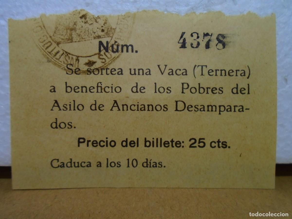 Documentos antiguos: YECLA(MURCIA)SORTEO DE UNA VACA A BENEFICIO DE LOS POBRES DEL ASILO DE ANCIANOS DESAMPARADOS.