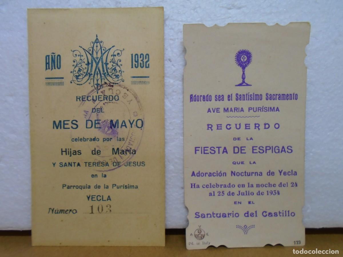 Documentos antiguos: YECLA(MURCIA)RECORDATORIOS DE 1932 Y 1934.