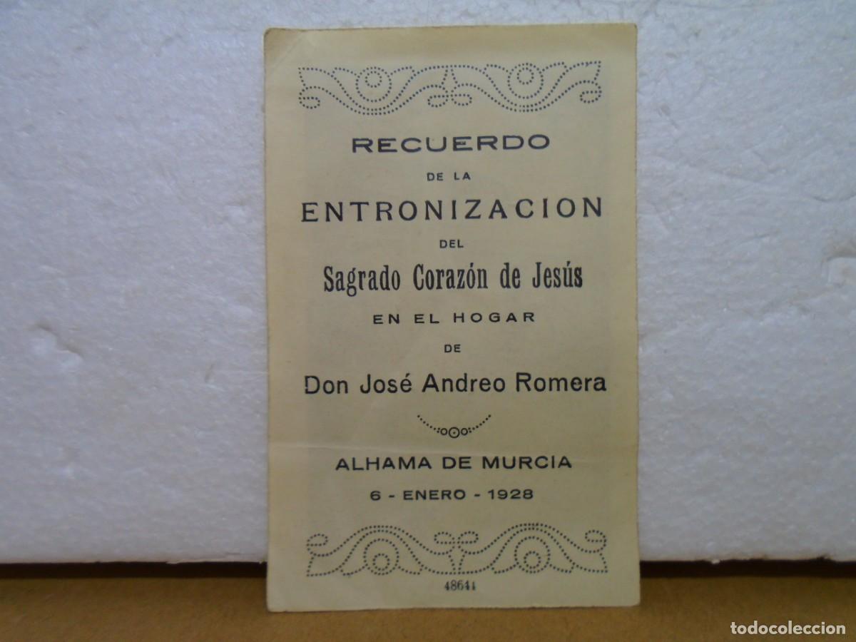 Documentos antiguos: ALHAMA DE MURCIA.RECUERDO ENTRONIZACION DEL SDO.CORAZON DE JESUS. 6/1/1928.