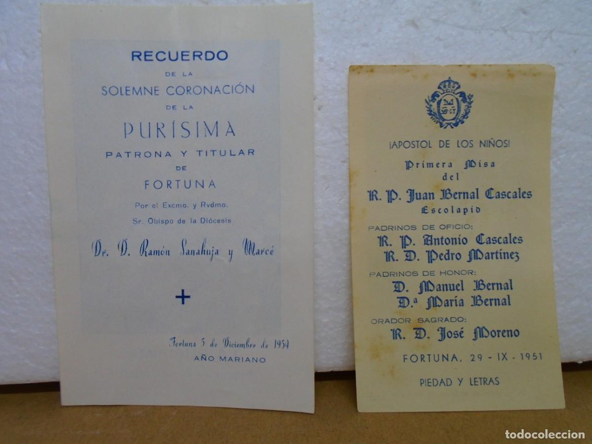 Documentos antiguos: FORTUNA(MURCIA) RECORDATORIOS DE 1951 Y 1954.