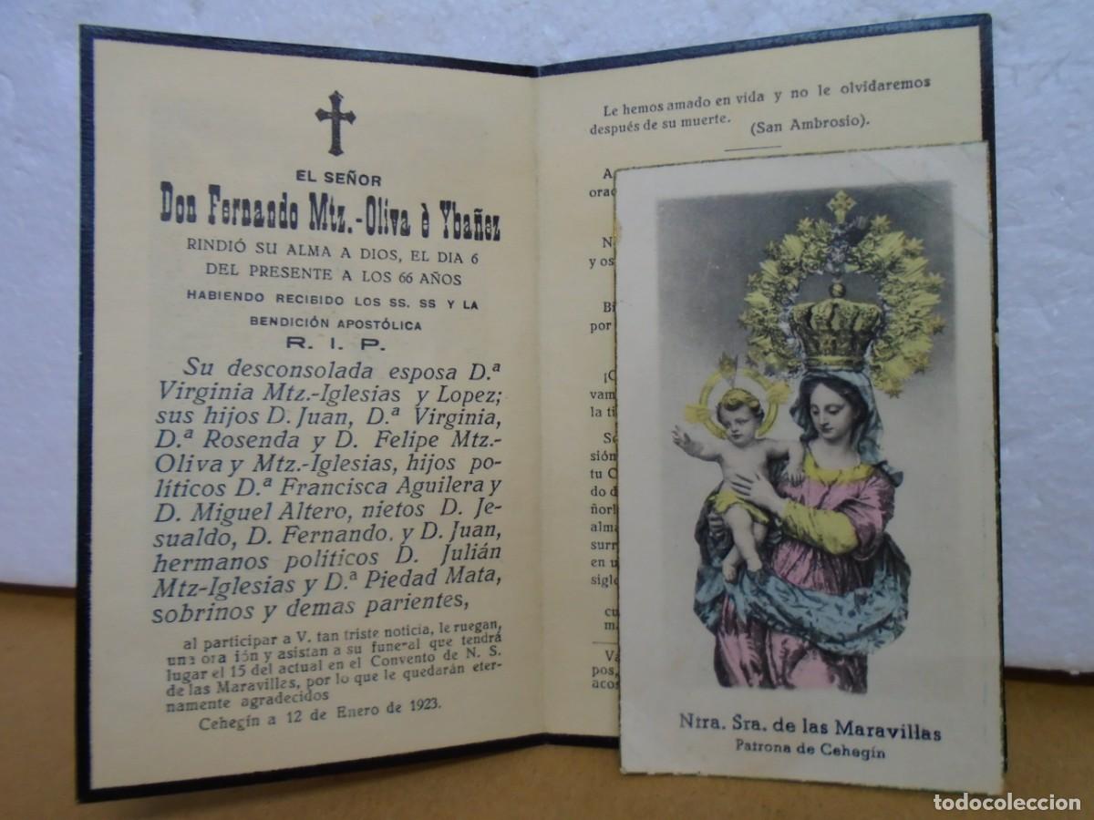 Documentos antiguos: GEHEGIN(MURCIA)ESTAMPA DE LA PATRONA Y ESQUELA DE 1923.