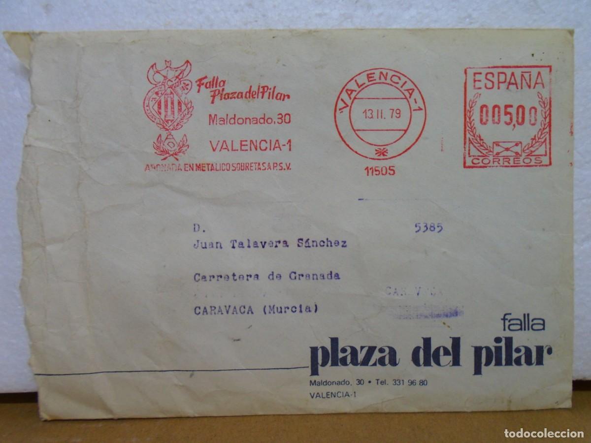 Documentos antiguos: CARTA CIRCULADA VALENCIA/CARAVACA 1979.FRANQUEO MECANICO FALLA PLAZA DEL PILAR.