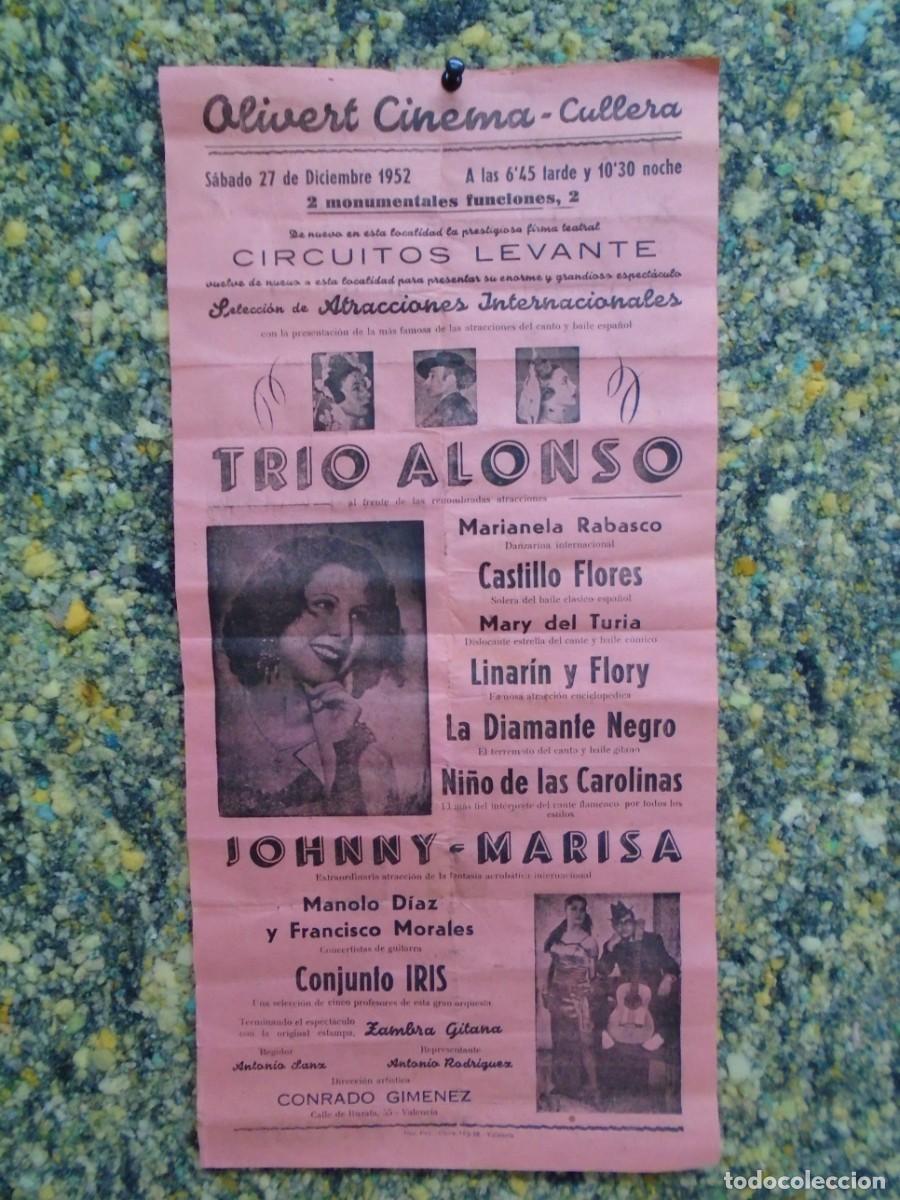 Documentos antiguos: CULLERA(VALENCIA) OLIVERT CINEMA,FUNCION PARA 27/12/1952.CARTEL.
