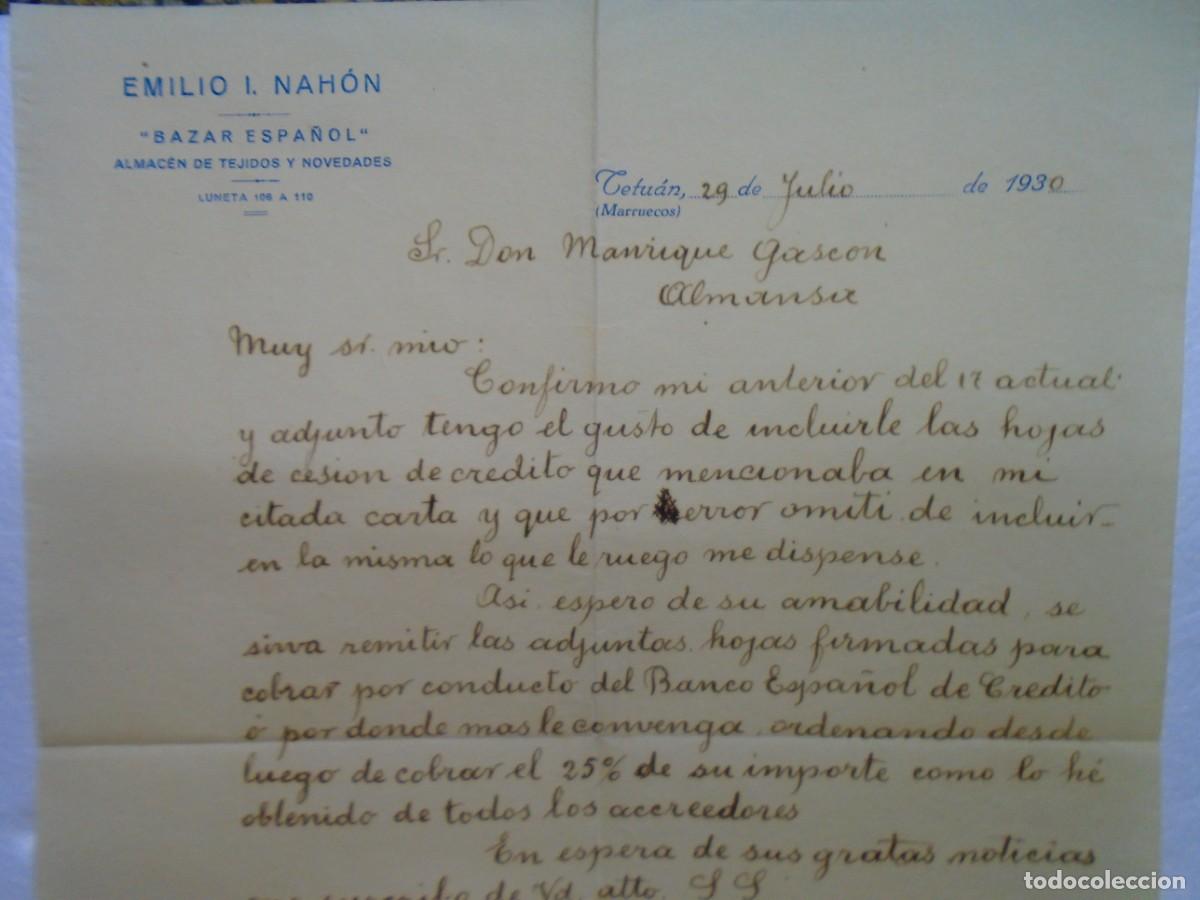 Documentos antiguos: TETUAN(PROTECTORADO ESPA&Ntilde;OL)&rdquo; BAZAR ESPA&Ntilde;OL&rdquo; TEJIDOS. CARTA DE 1930.