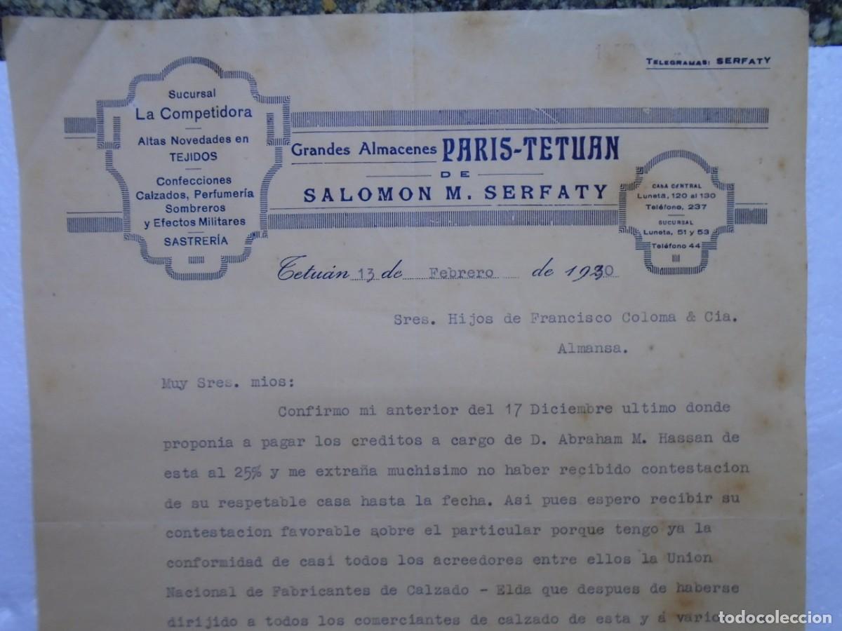 Documentos antiguos: TETUAN(PROTECTORADO ESPA&Ntilde;OL)&rdquo; LA COMPETIDORA&rdquo; SASTRERIA-TEJIDOS.CARTA DE 1930.