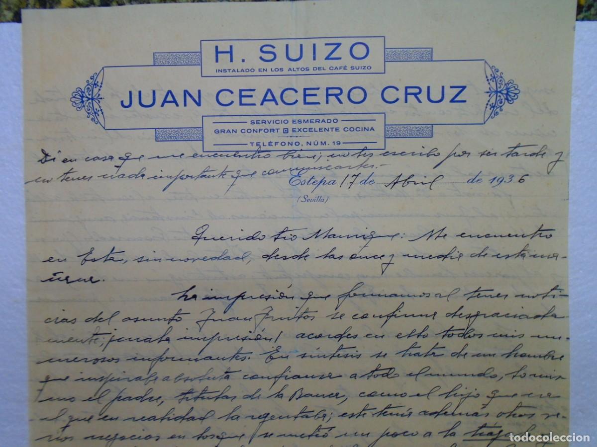 Documentos antiguos: ESTEPA(SEVILLA)HOTEL SUIZO.CARTA DEL 17/4/1936.