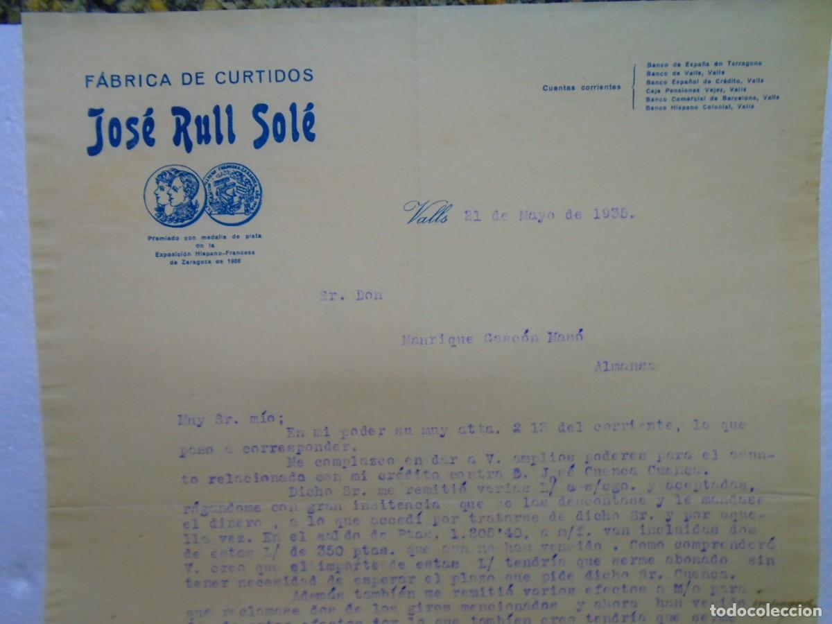 Documentos antiguos: VALLS(TARRAGONA)FABRICA DE CURTIDOS.CARTA DEL 21/5/1935.