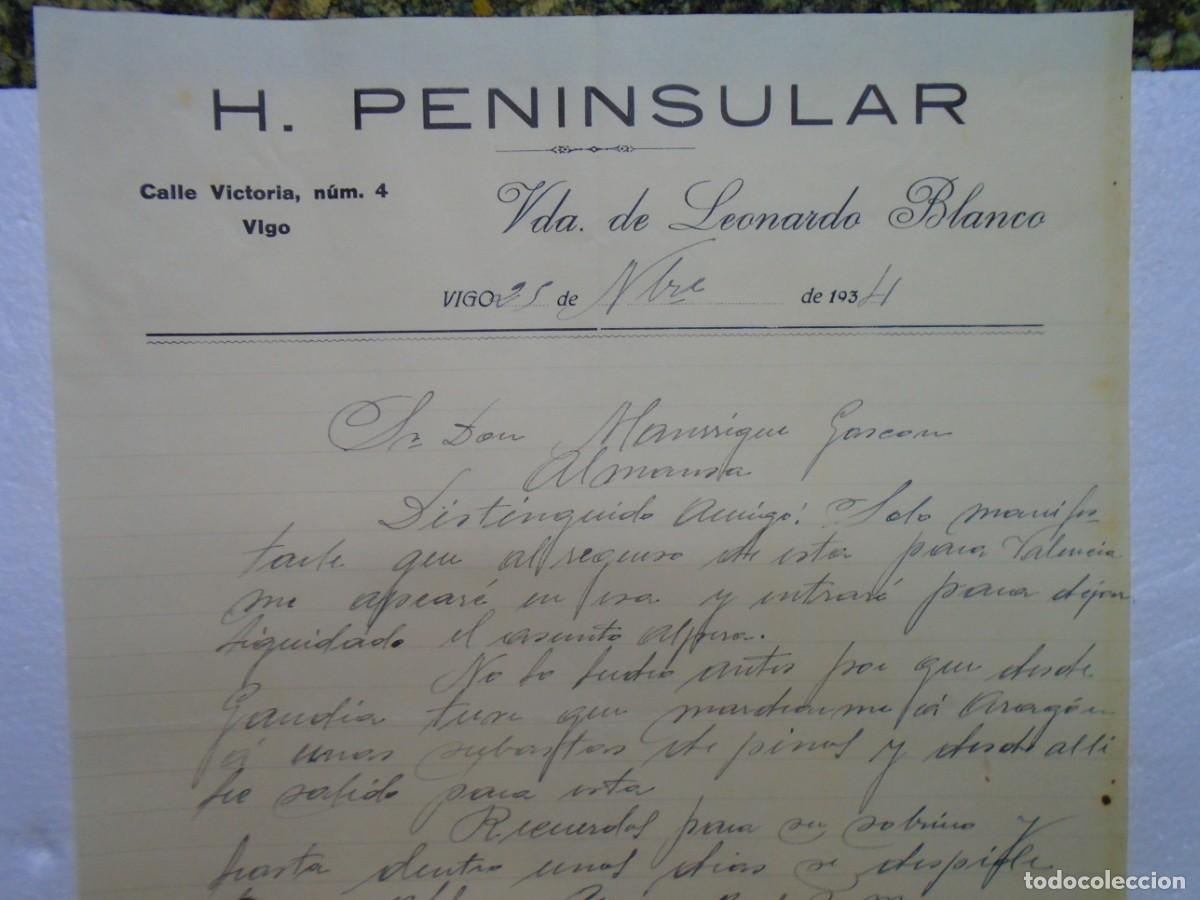 Documentos antiguos: VIGO(PONTEVEDRA) HOTEL PENINSULAR.CARTA DEL 25/11/1934.
