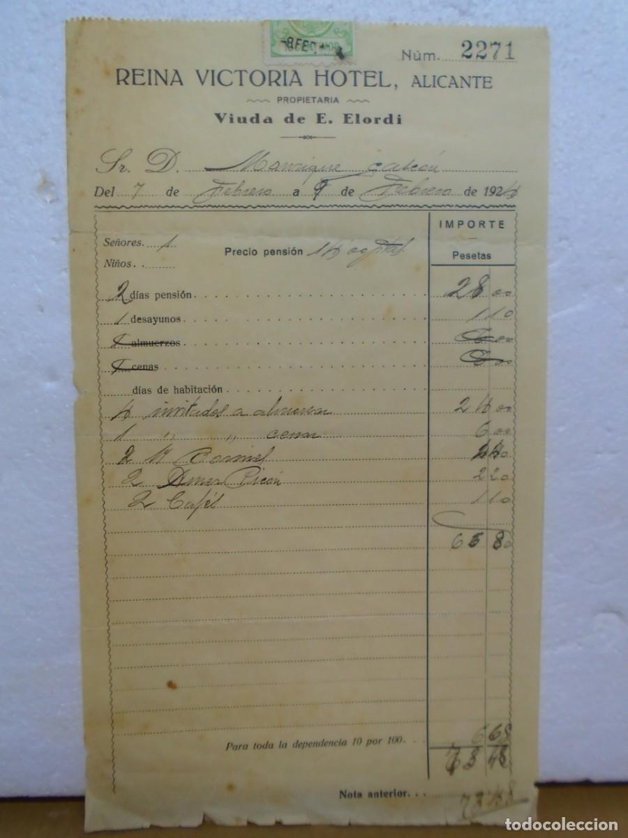 Documentos antiguos: ALICANTE.REINA VICTORIA HOTEL. FACTURA DEL 9/2/1924.