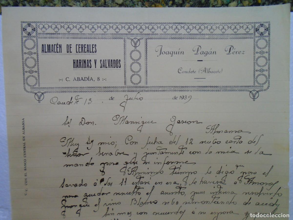 Documentos antiguos: CAUDETE(ALBACETE)CEREALES,HARINAS Y SALVADOS.CARTA DEL 13/7/1939.
