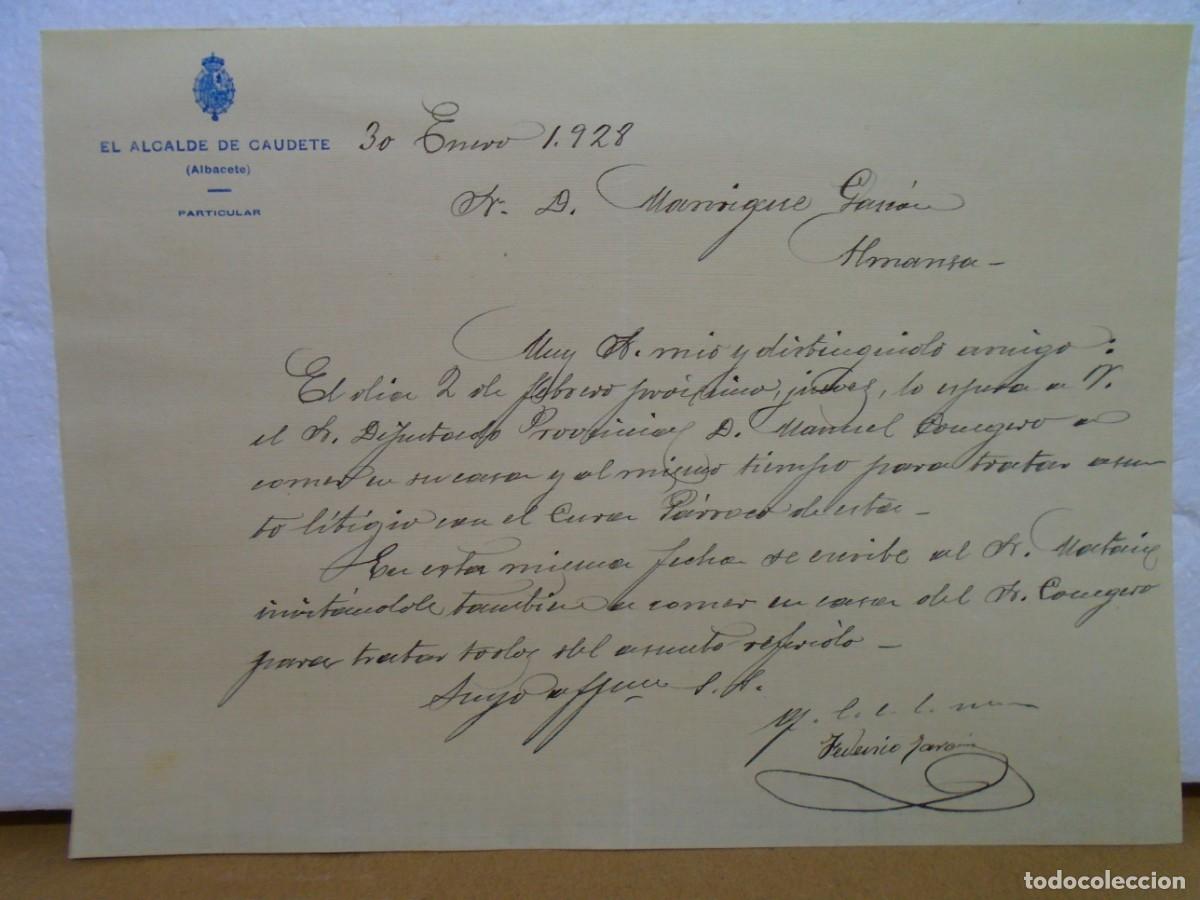 Documentos antiguos: CAUDETE(ALBACETE)EL ALCALDE.PARTICULAR.CARTA DEL 30/1/1928.