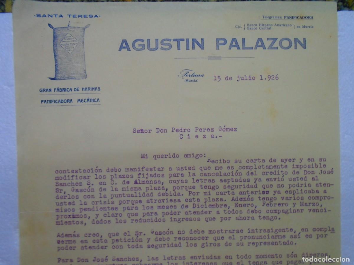 Documentos antiguos: FORTUNA(MURCIA)&rdquo;SANTA TERESA&rdquo;GRAN FABRICA DE HARINAS.15/7/1926.
