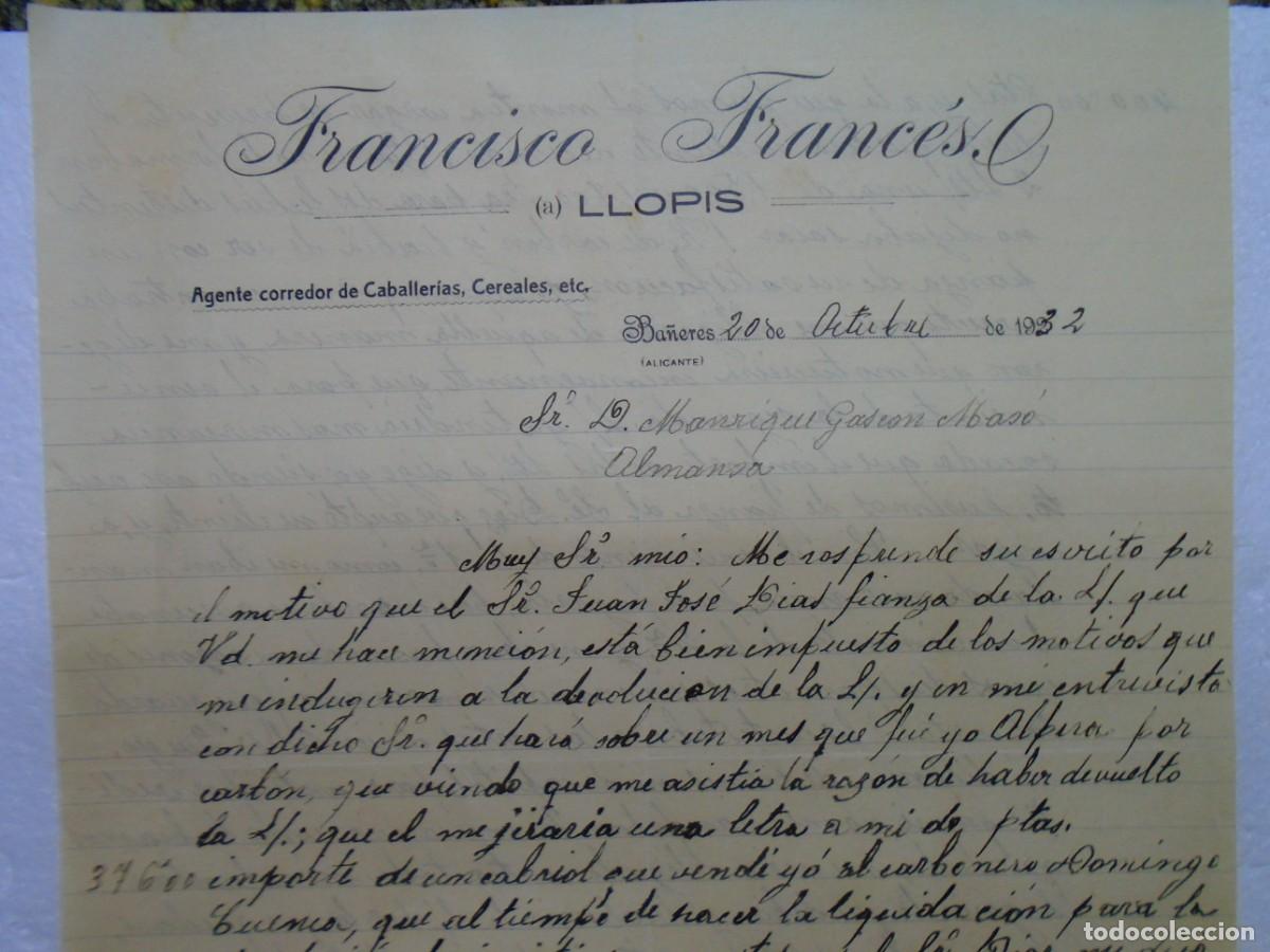 Documentos antiguos: BA&Ntilde;ERES(ALICANTE)CORREDOR DE CABALLERIAS,CEREALES,ETC..20/10/1932.
