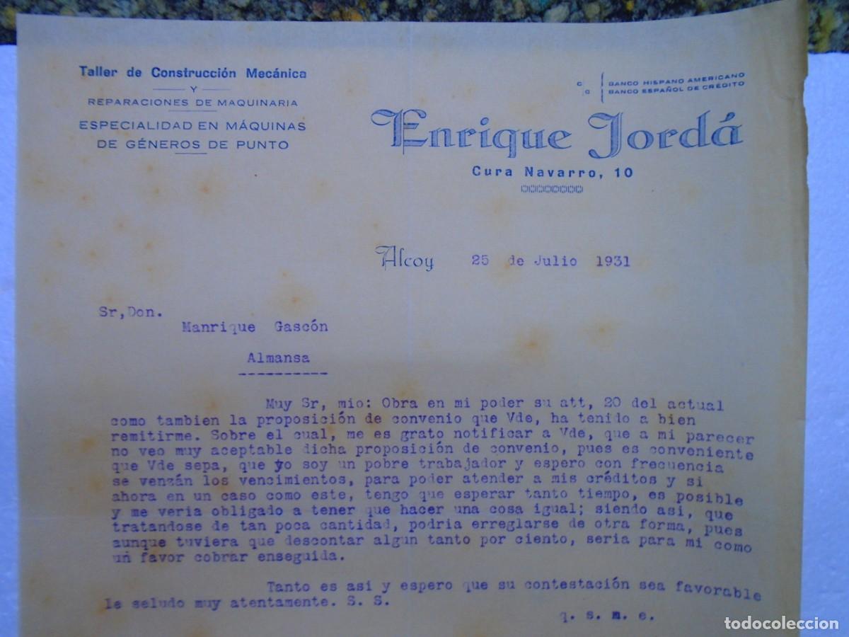 Documentos antiguos: ALCOY(ALICANTE)TALLER DE CONSTRUCCION MECANICA.25/7/1931.
