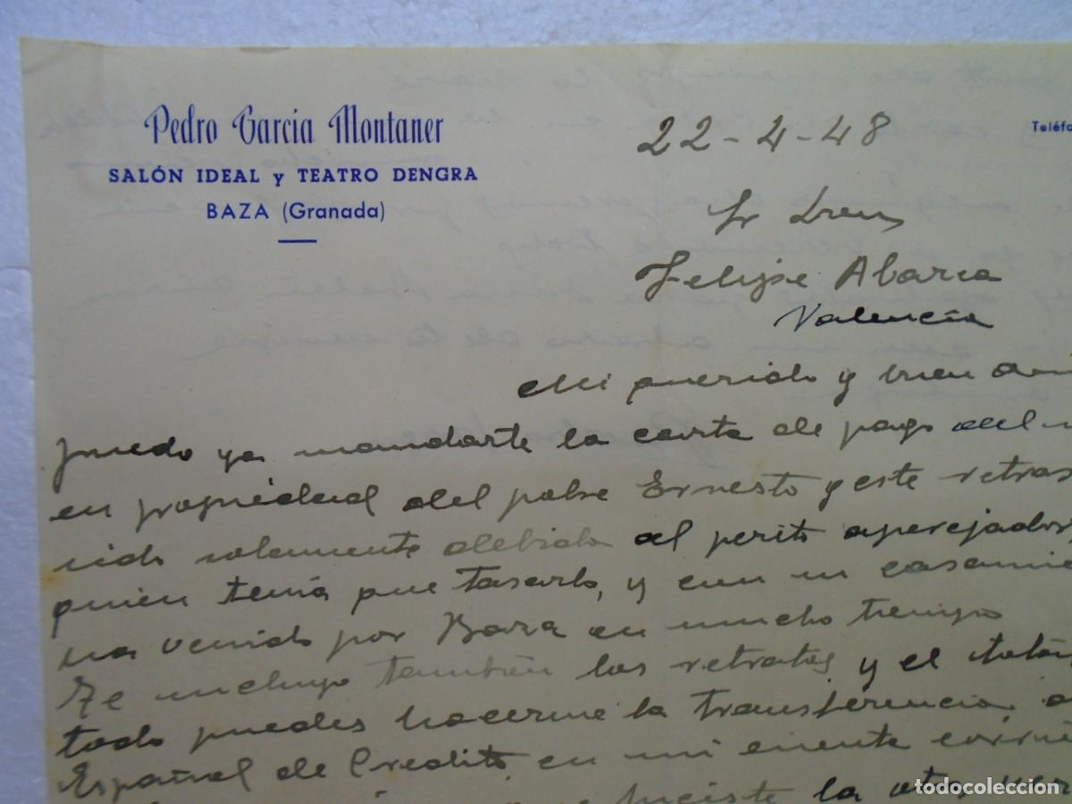 Documentos antiguos: BAZA(GRANADA)SALON IDEAL Y TEATRO DENGRA.CARTA DEL 22/4/1948.
