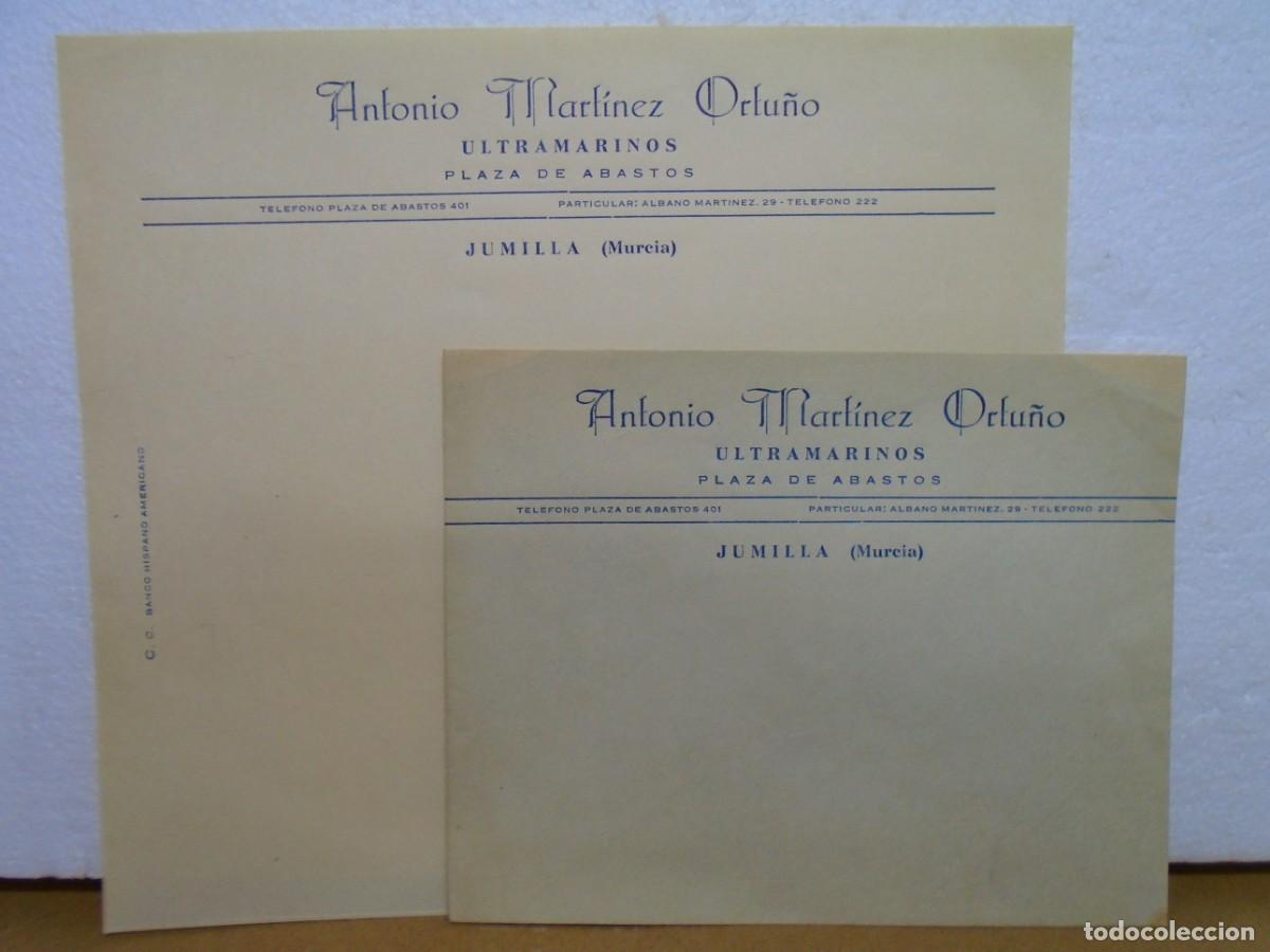 Documentos antiguos: JUMILLA(MURCIA)ULTRAMARINOS(PLAZA DE ABASTOS)CARTA Y SOBRE SIN USO,A&Ntilde;OS 50.