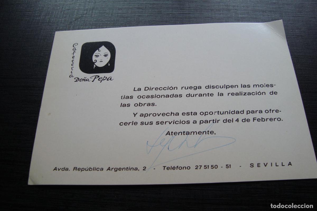 Documentos antiguos: ANTIGUA TARJETA COMERCIAL CAFETERIA DO&Ntilde;A PEPA. LOS REMEDIOS. SEVILLA