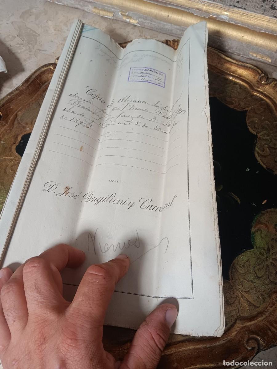 Documentos antiguos: escritura notarial manuscrita espa&ntilde;ola del siglo XIX, fechada en 1895 y autorizada ante el notario D