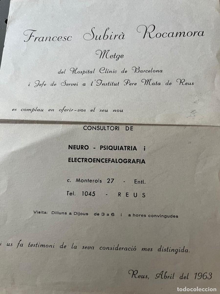 Documentos antiguos: carta Francesc Subira Rocamora Metge Reus 1963